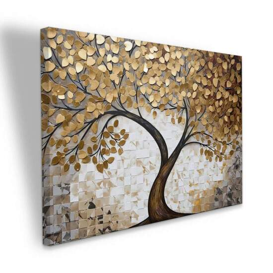 Quadro Grande Moderno rvore Abstrata Ptalas Douradas