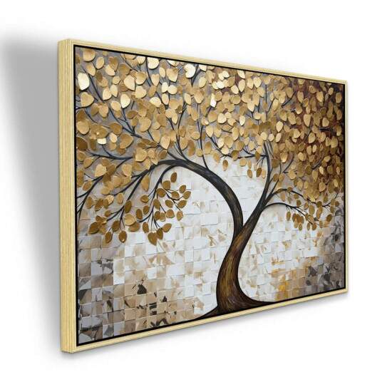 Quadro Grande Moderno rvore Abstrata Ptalas Douradas