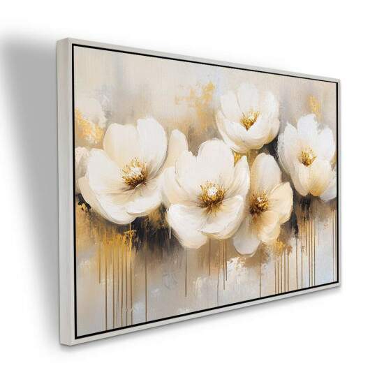 Quadro Floral Moderno Flores Brancas eDouradas