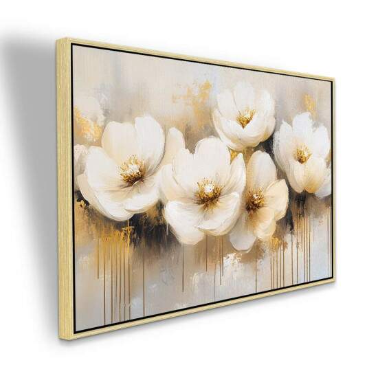 Quadro Floral Moderno Flores Brancas eDouradas