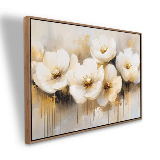 Quadro Floral Moderno Flores Brancas eDouradas