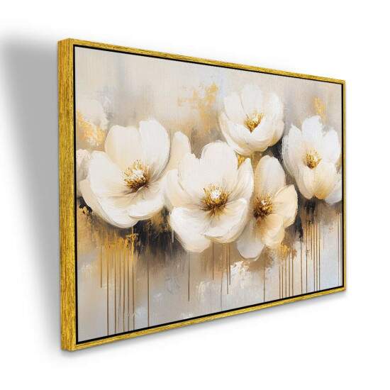 Quadro Floral Moderno Flores Brancas eDouradas