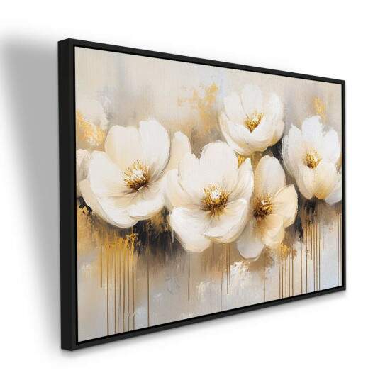 Quadro Floral Moderno Flores Brancas eDouradas