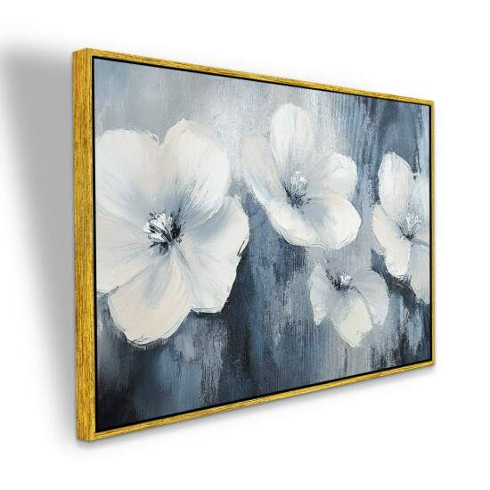 Quadro Flores Brancas Sobre Fundo Azul Elegante