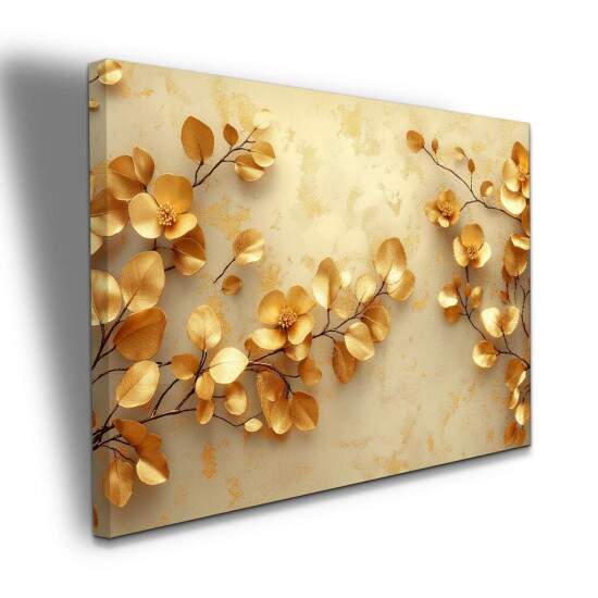 Quadro Elegante Flores Douradas Moderno