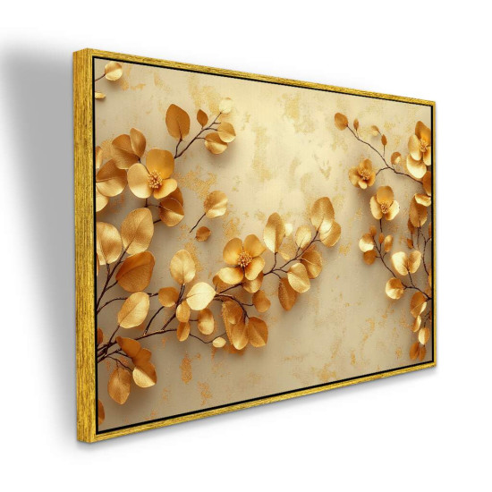 Quadro Elegante Flores Douradas Moderno