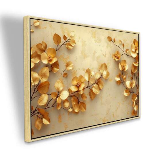 Quadro Elegante Flores Douradas Moderno