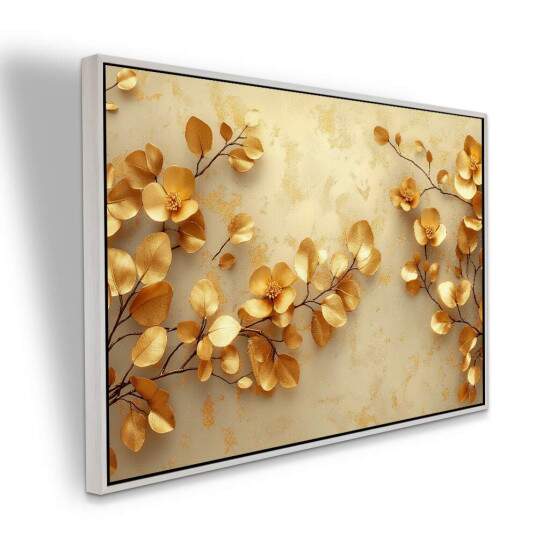 Quadro Elegante Flores Douradas Moderno