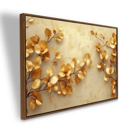 Quadro Elegante Flores Douradas Moderno