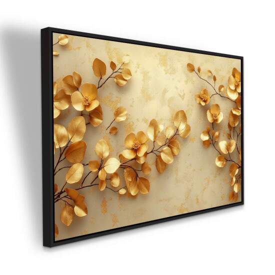 Quadro Elegante Flores Douradas Moderno
