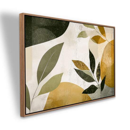 Quadro Minimalista Folhagens Verdes e Tons Dourados Decorao Natural e Elegante