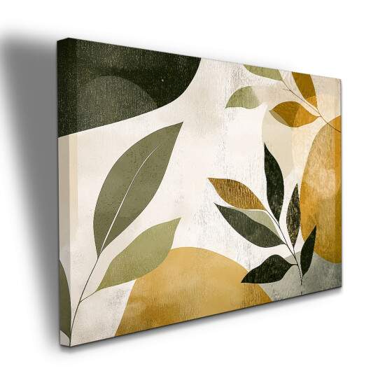 Quadro Minimalista Folhagens Verdes e Tons Dourados Decorao Natural e Elegante
