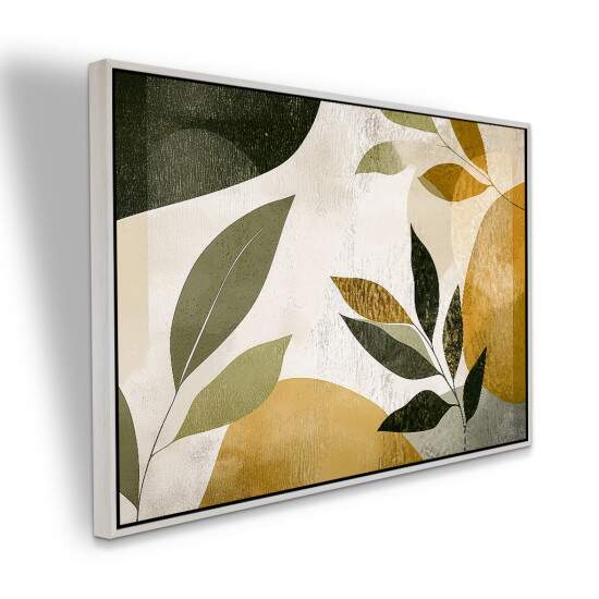 Quadro Minimalista Folhagens Verdes e Tons Dourados Decorao Natural e Elegante