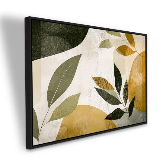 Quadro Minimalista Folhagens Verdes e Tons Dourados Decorao Natural e Elegante