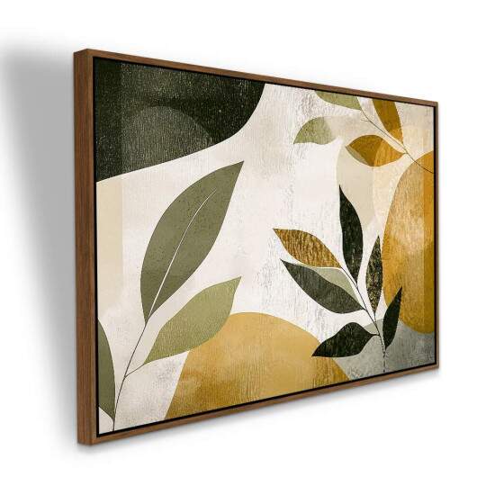 Quadro Minimalista Folhagens Verdes e Tons Dourados Decorao Natural e Elegante