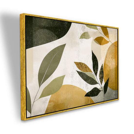 Quadro Minimalista Folhagens Verdes e Tons Dourados Decorao Natural e Elegante