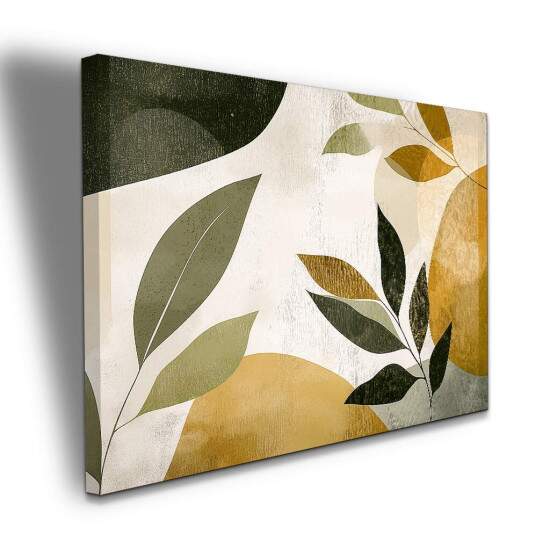 Quadro Minimalista Folhagens Verdes e Tons Dourados Decorao Natural e Elegante