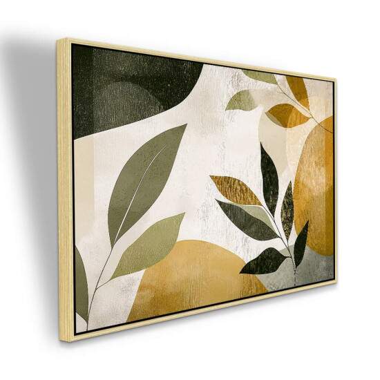 Quadro Minimalista Folhagens Verdes e Tons Dourados Decorao Natural e Elegante