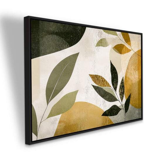 Quadro Minimalista Folhagens Verdes e Tons Dourados Decorao Natural e Elegante