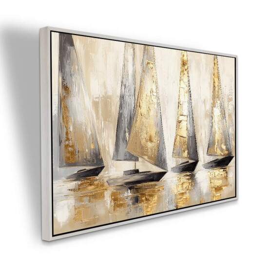 Quadro Regata Veleiros Dourada em Tons Elegantes