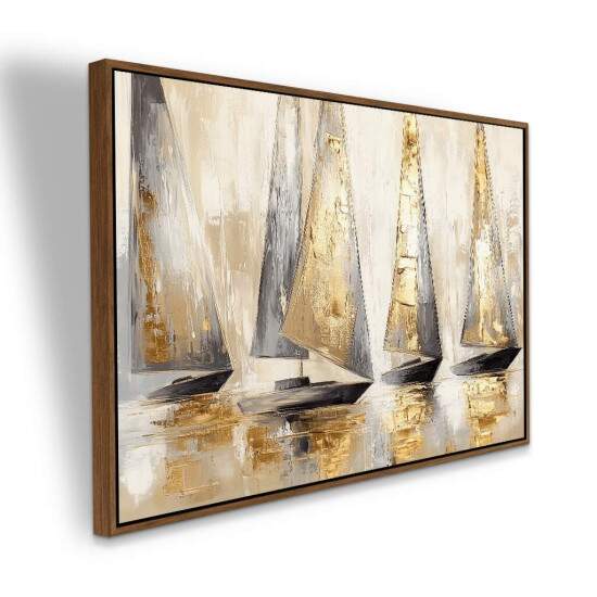 Quadro Regata Veleiros Dourada em Tons Elegantes