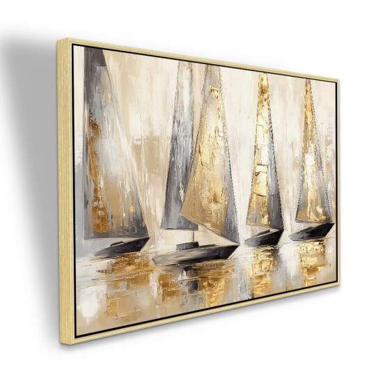 Quadro Regata Veleiros Dourada em Tons Elegantes