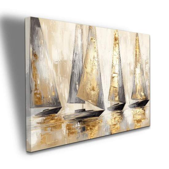 Quadro Regata Veleiros Dourada em Tons Elegantes