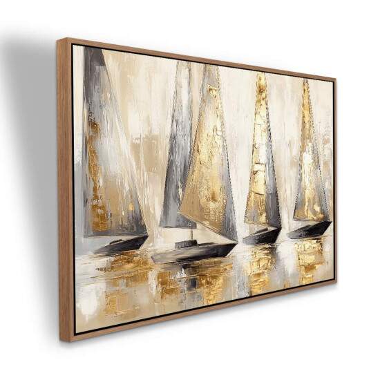 Quadro Regata Veleiros Dourada em Tons Elegantes