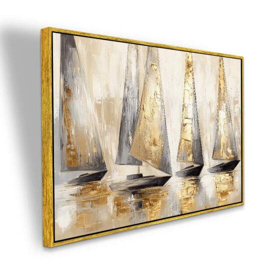 Quadro Regata Veleiros Dourada em Tons Elegantes