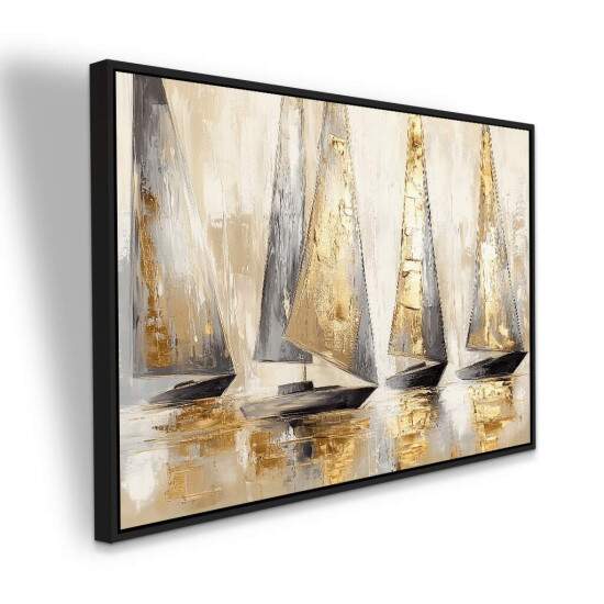 Quadro Regata Veleiros Dourada em Tons Elegantes