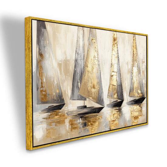 Quadro Regata Veleiros Dourada em Tons Elegantes