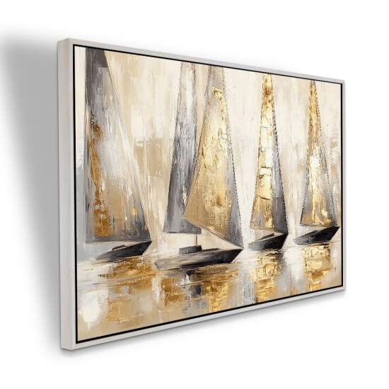 Quadro Regata Veleiros Dourada em Tons Elegantes