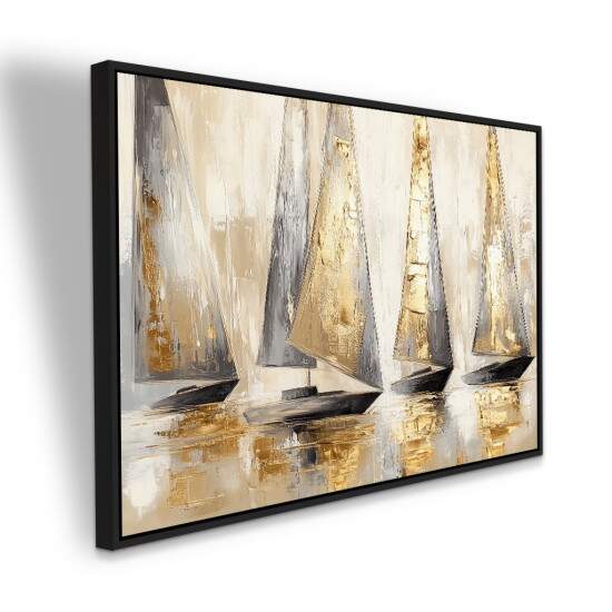 Quadro Regata Veleiros Dourada em Tons Elegantes
