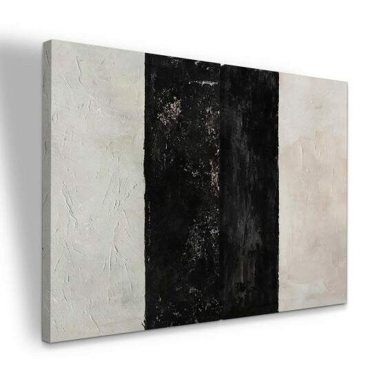 Dupla de Quadros Abstrato Pintura Preta e Off White