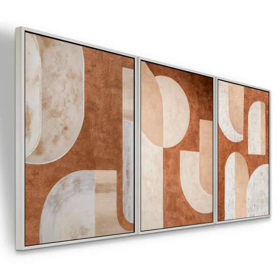 Trio de Quadros Abstratos Terrosos Arte Geomtrica Sofisticada