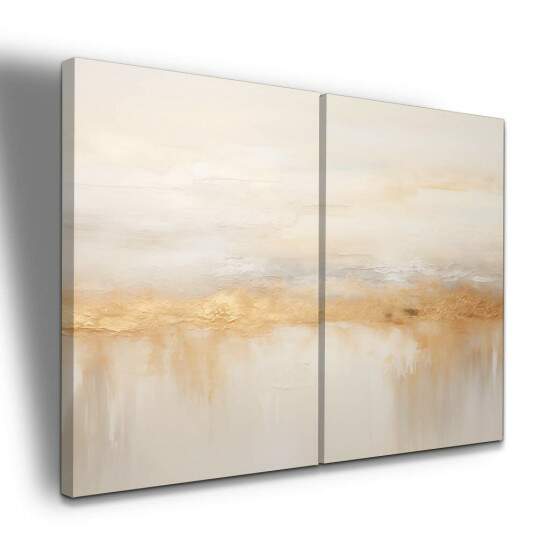 Dupla de Quadros Abstrato Bege com Detalhes Dourados