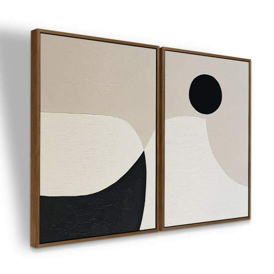 Dupla de Quadros Abstratos Geomtricos Neutros
