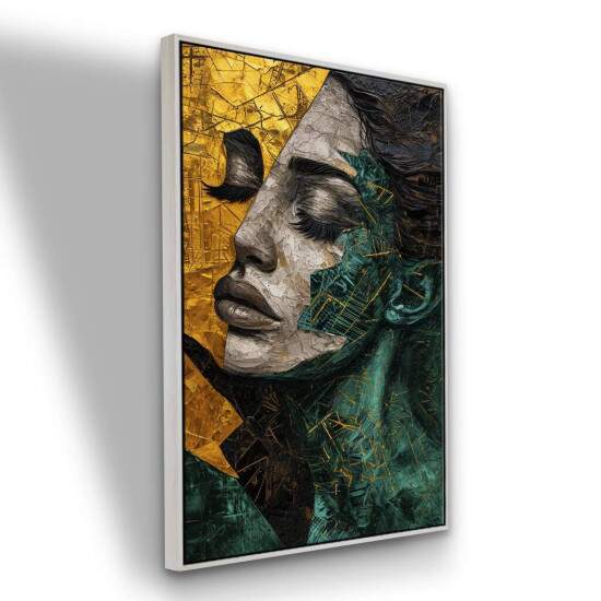 Quadro Quadro Abstrato Feminino - Arte Contempornea com Tons de Verde e Dourado