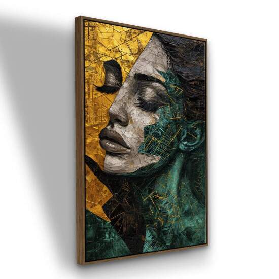 Quadro Quadro Abstrato Feminino - Arte Contempornea com Tons de Verde e Dourado