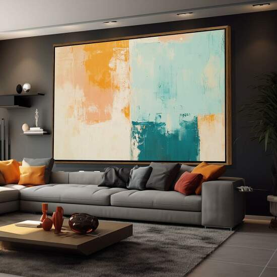 Quadro Abstrato Tons Calmos Pastel Laranja e Azul