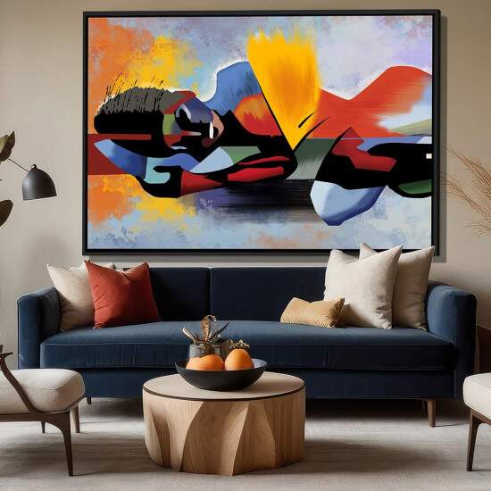 Quadro Abstrato Mulher Deitada com Formas Orgnicas Paleta Viva
