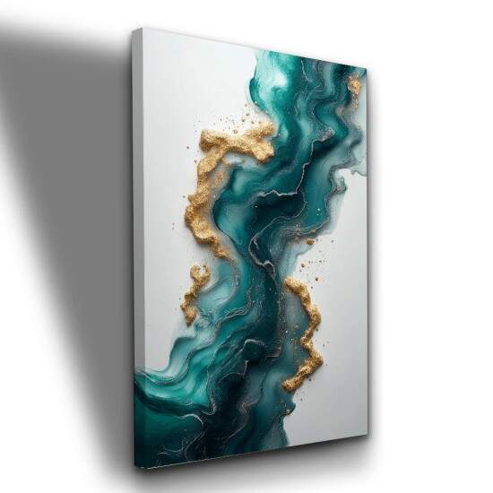 Quadro Abstrato Verde Esmeralda Efeito Mrmore Dourado Moderno