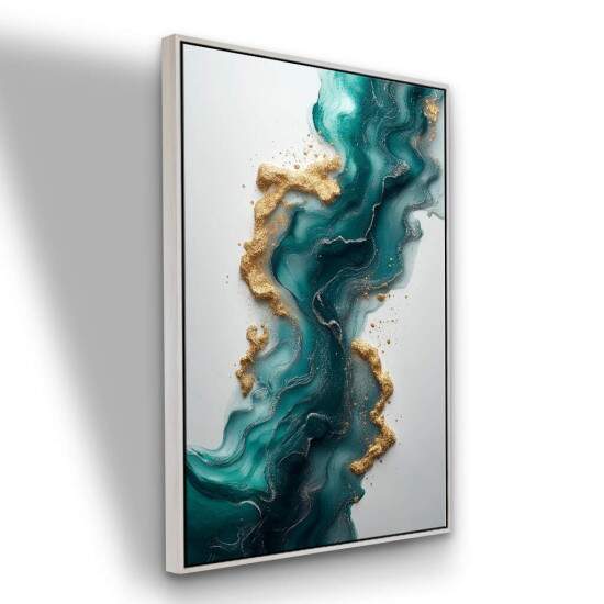 Quadro Abstrato Verde Esmeralda Efeito Mrmore Dourado Moderno