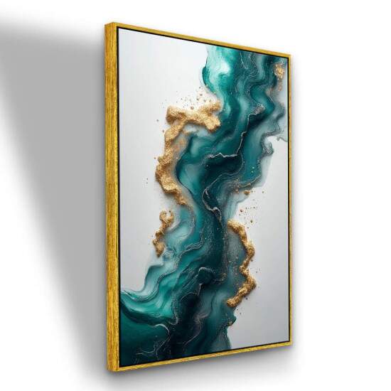 Quadro Abstrato Verde Esmeralda Efeito Mrmore Dourado Moderno