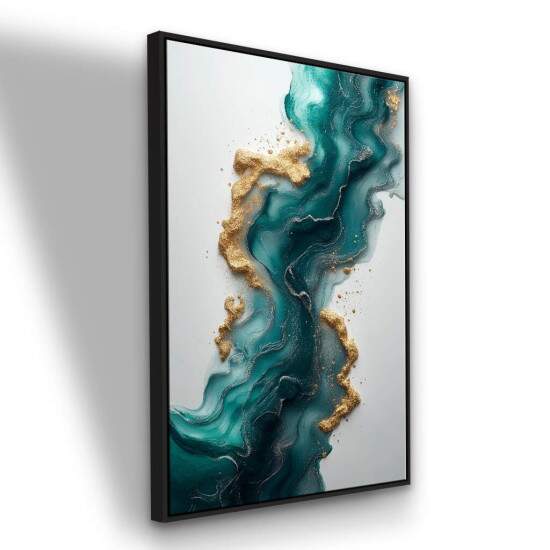 Quadro Abstrato Verde Esmeralda Efeito Mrmore Dourado Moderno