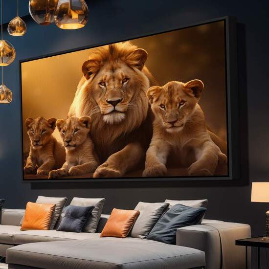 Quadro Decorativo Leo com Trs Filhotes Fora Unio e Natureza