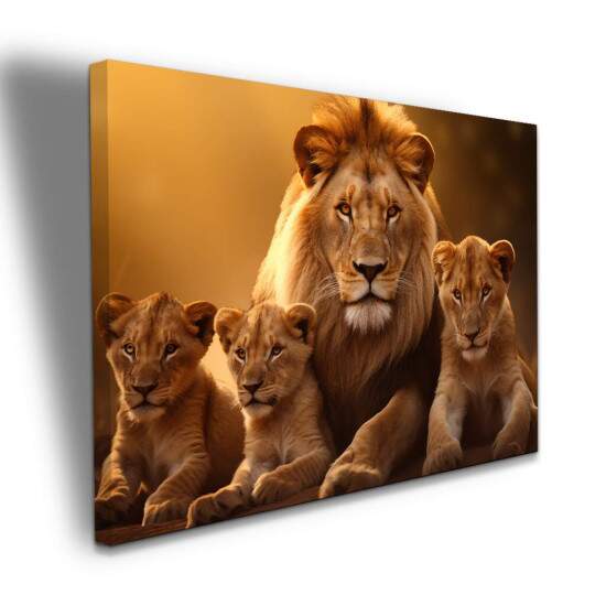 Quadro Decorativo Leo com Trs Filhotes Fora Unio e Natureza