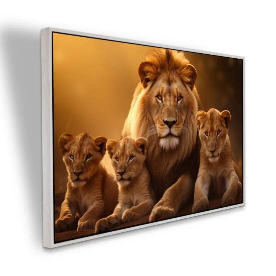 Quadro Decorativo Leo com Trs Filhotes Fora Unio e Natureza