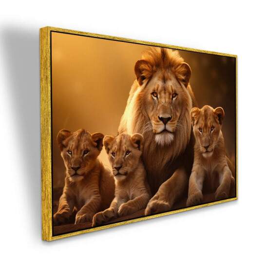 Quadro Decorativo Leo com Trs Filhotes Fora Unio e Natureza