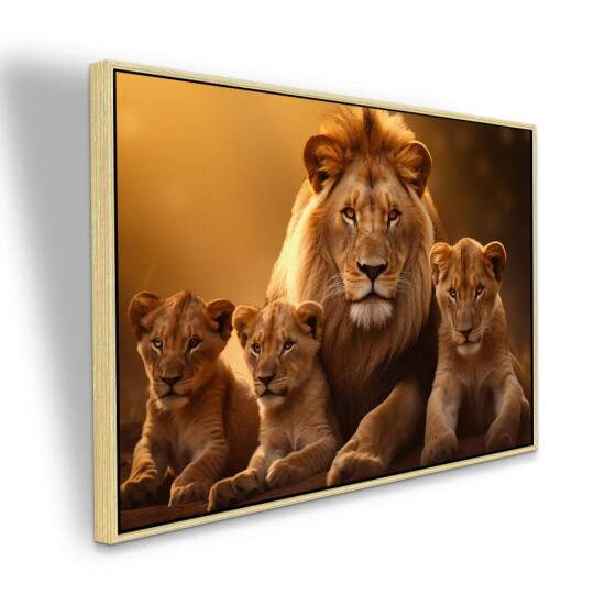 Quadro Decorativo Leo com Trs Filhotes Fora Unio e Natureza